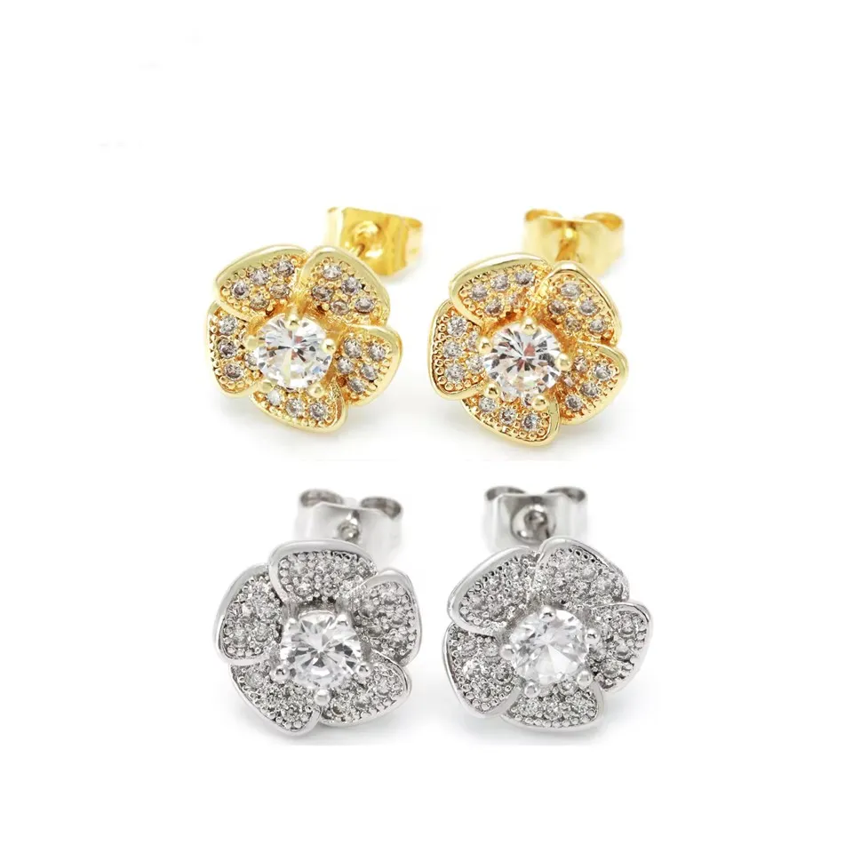 Vintage χρυσά και ρόδιο σκουλαρίκια λουλούδια